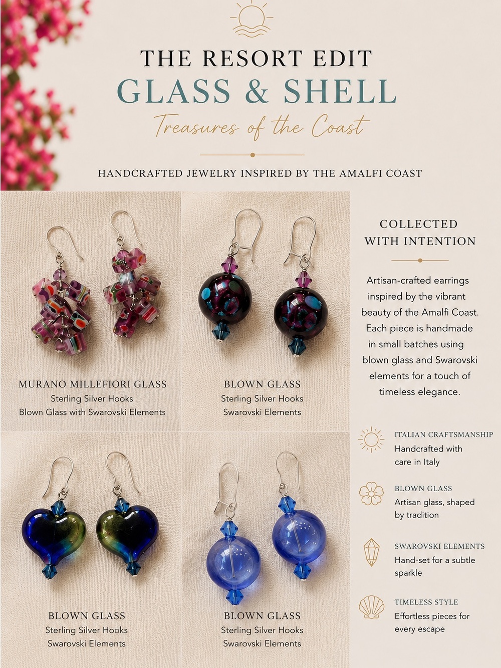 Murano Blown Glass Earrings with Swarovski Elements